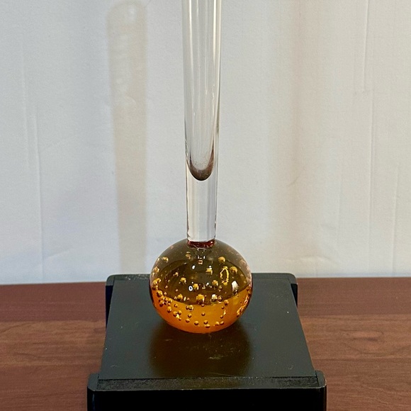 🌟HP🌟VTG 1960s MCM Czech Style Glass Tall Clear/Amber Glass Vase - Picture 3 of 5